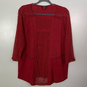 Lucky Brand Semi-Sheer Red Top
